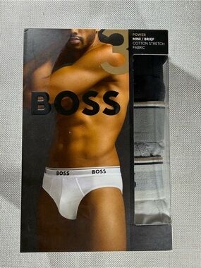 Hugo Boss Power Mini Brief 3-Pack Size Small Black White Gray Cotton Stretch New